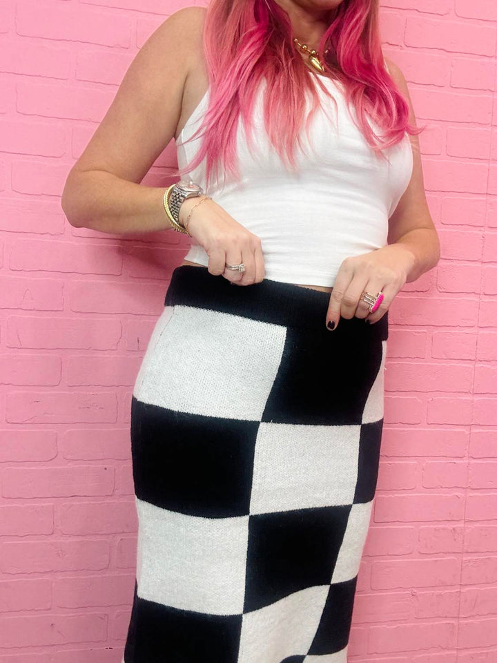 Checkered Pencil Midi Skirt