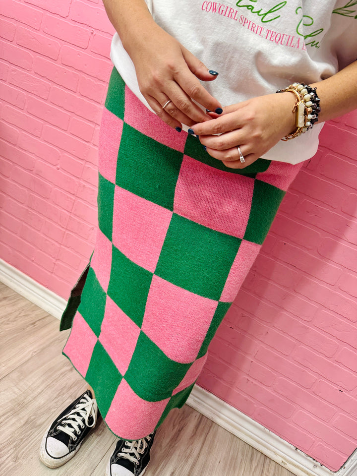 Checkered Pencil Midi Skirt