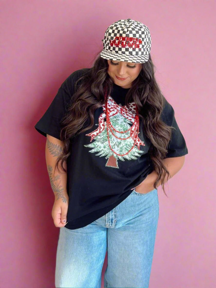 Green Toile Christmas Tree Graphic Tee