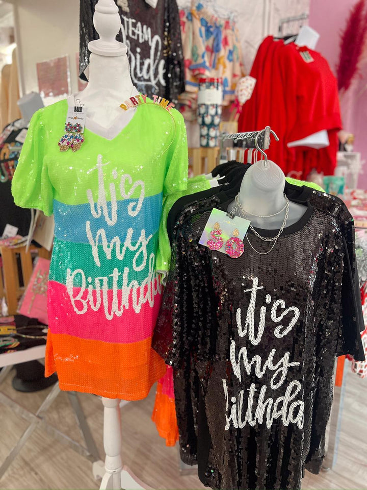 It's My Birthday Neon Sequin Dress