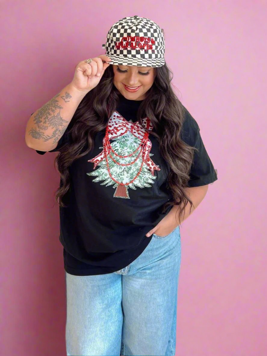 Green Toile Christmas Tree Graphic Tee