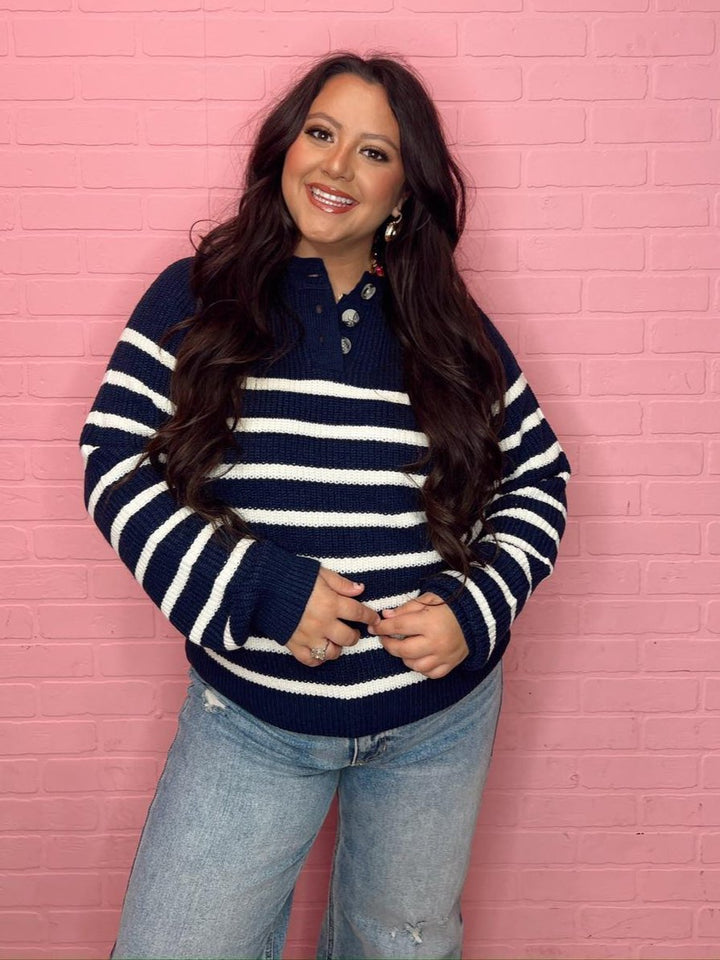 The Amelia Striped Henley Sweater