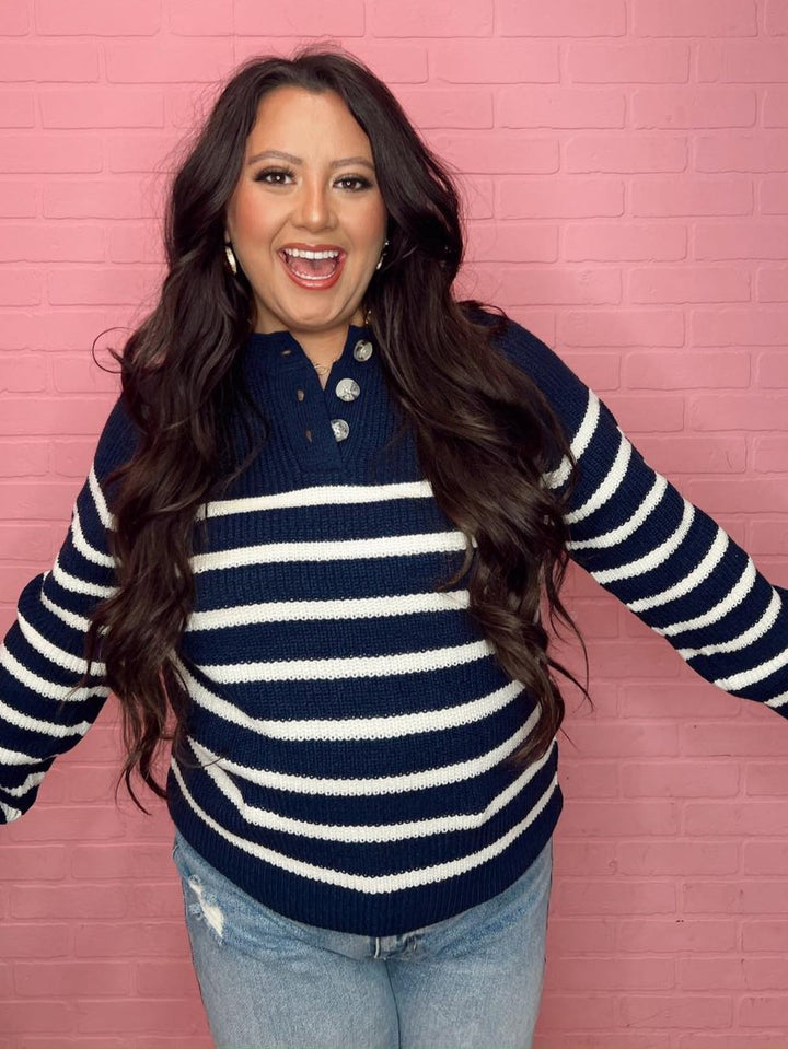 The Amelia Striped Henley Sweater