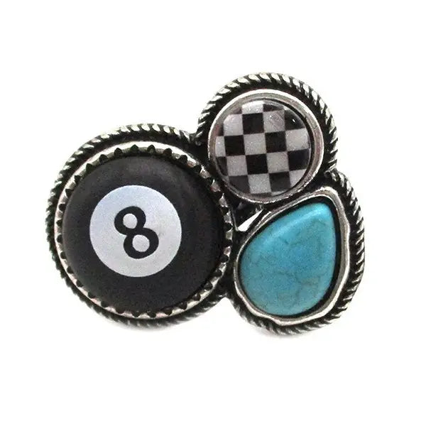 Western 8 Ball Checker Cuff Ring