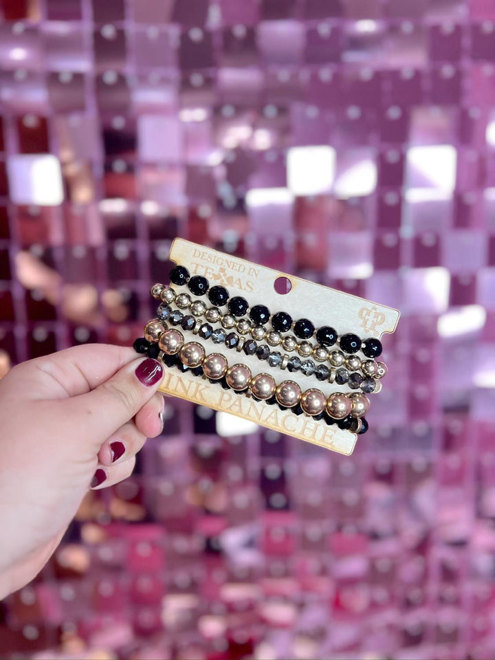 The Lindsey Curvy Black & Gold Bracelet Stack