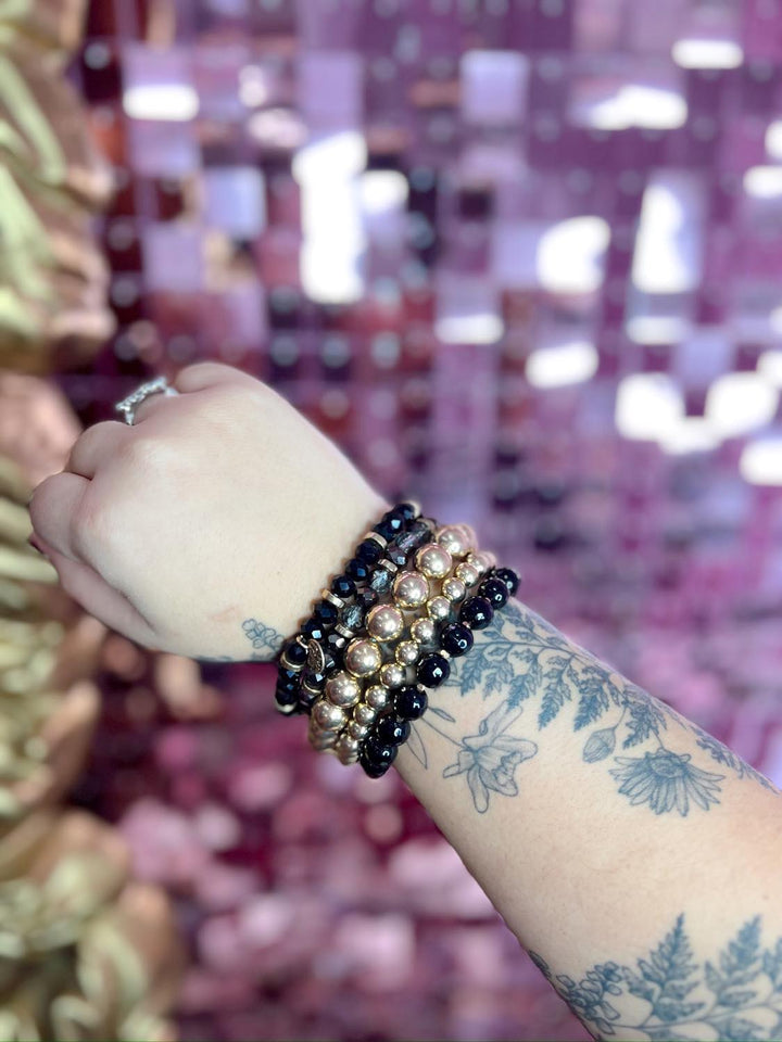 The Lindsey Curvy Black & Gold Bracelet Stack