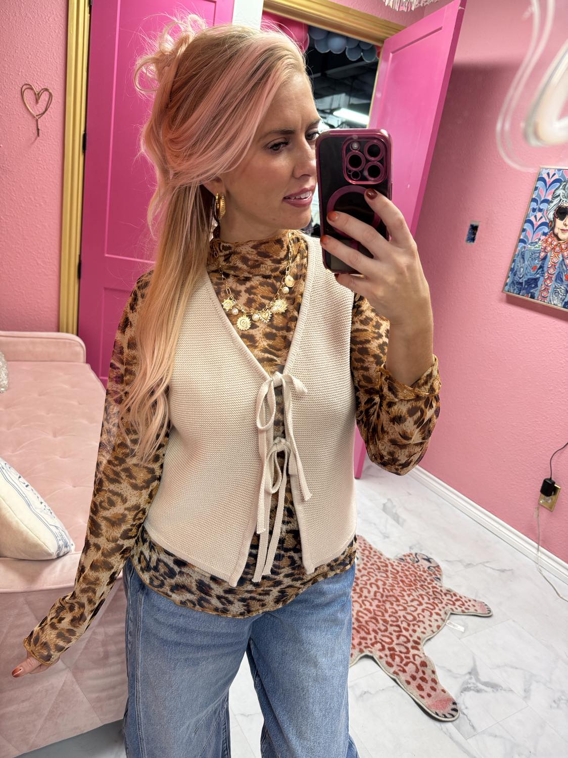 Leopard Print Mesh Top