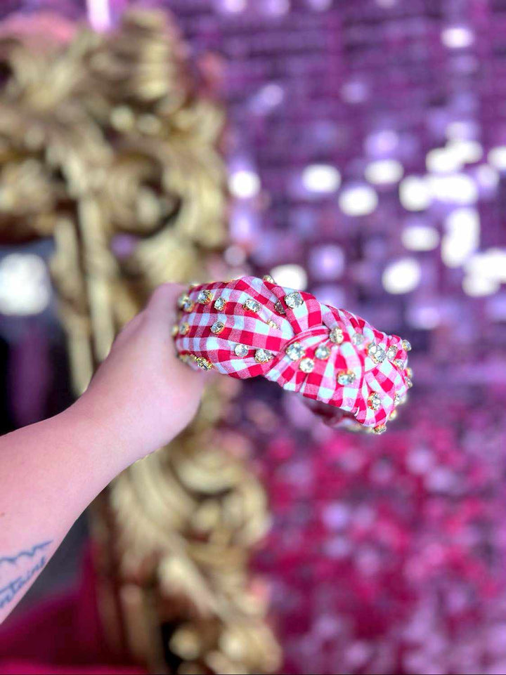 Red Gingham Knotted Headband