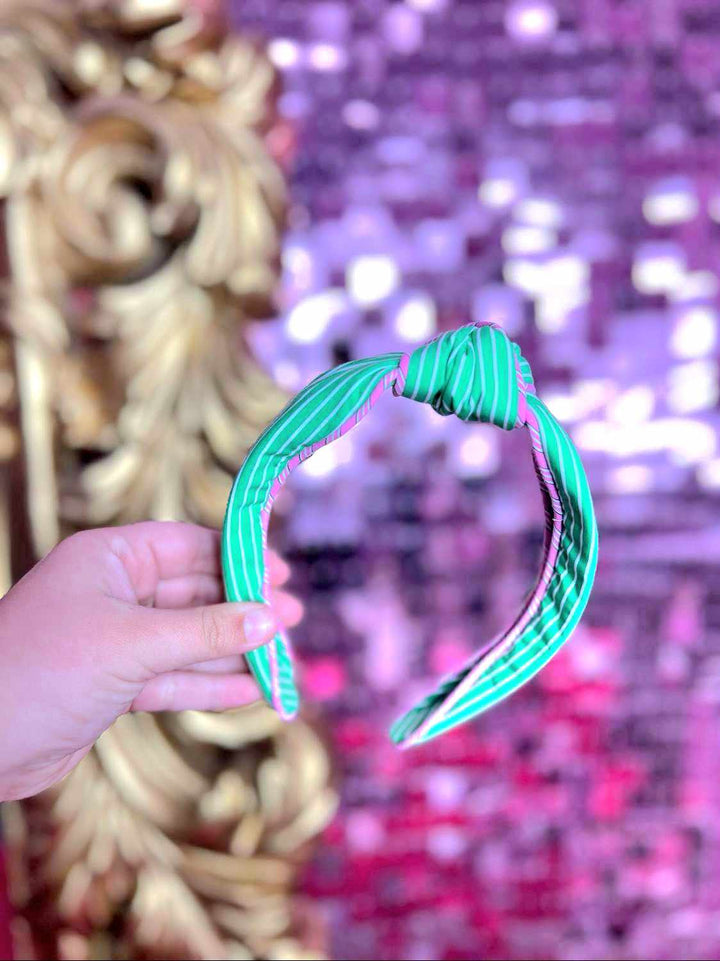 The Darcy Green Stripe Knotted Headband