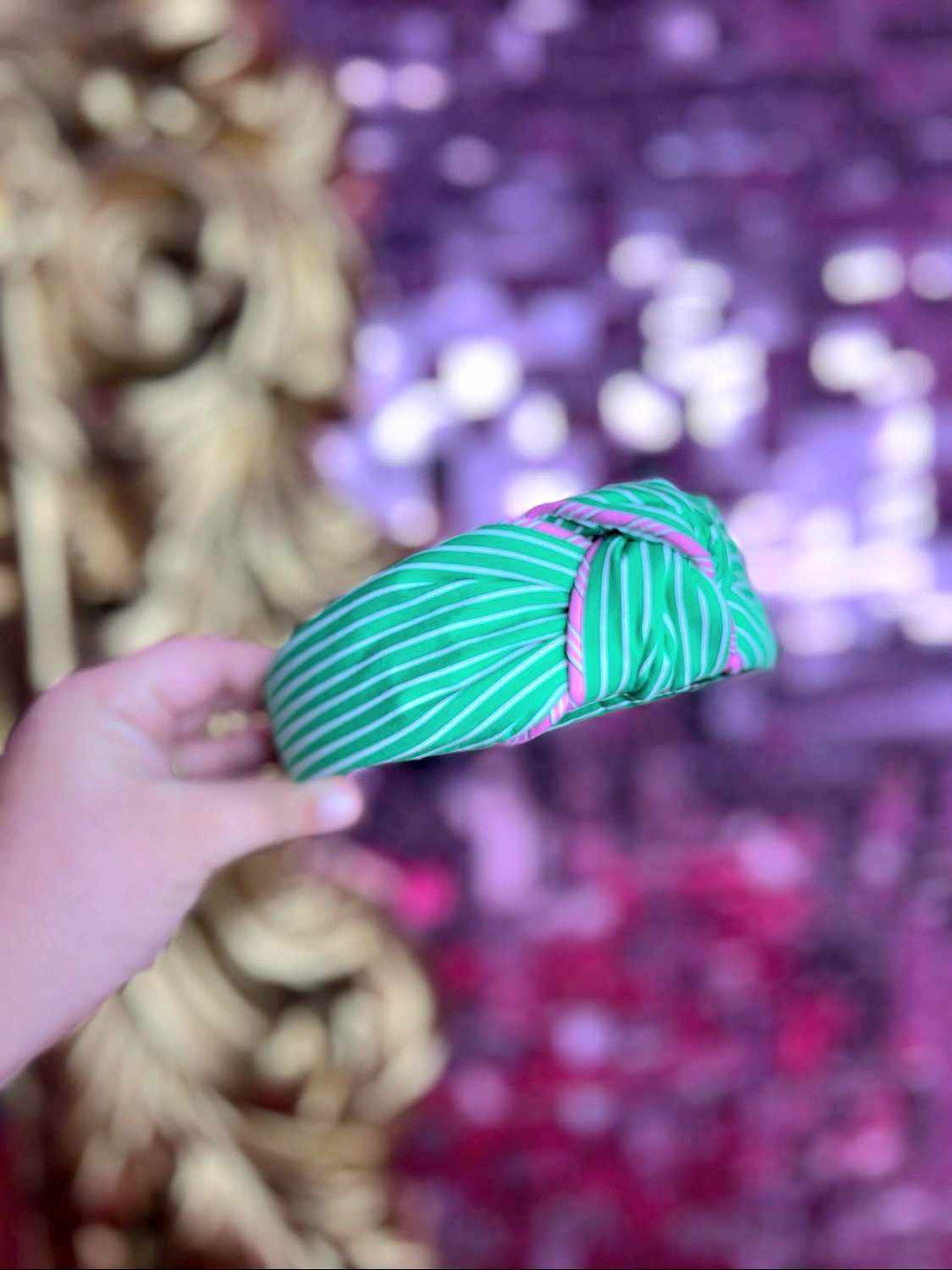 The Darcy Green Stripe Knotted Headband