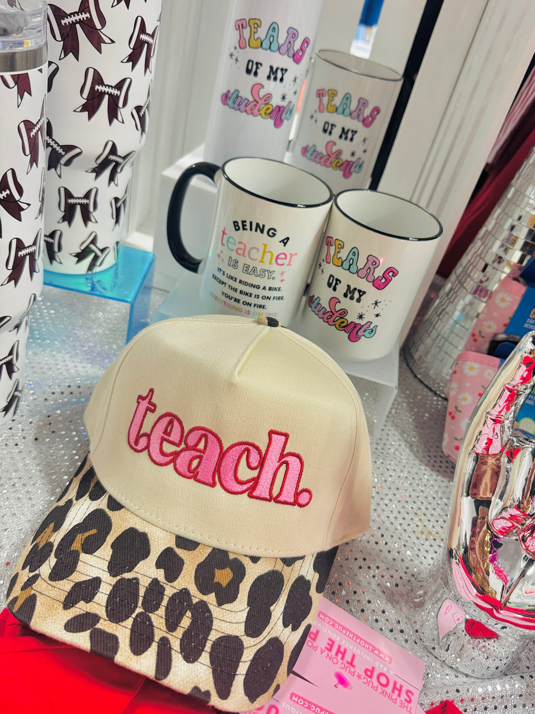 Teach Embroidered Leopard Hat