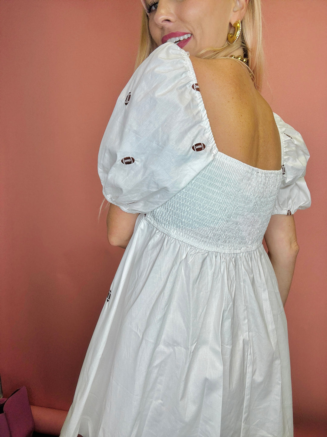 Game Day Puff Sleeve Babydoll Football Dress