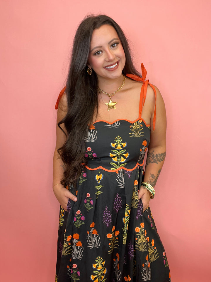 Garden Grace Tie-Strap Midi Dress