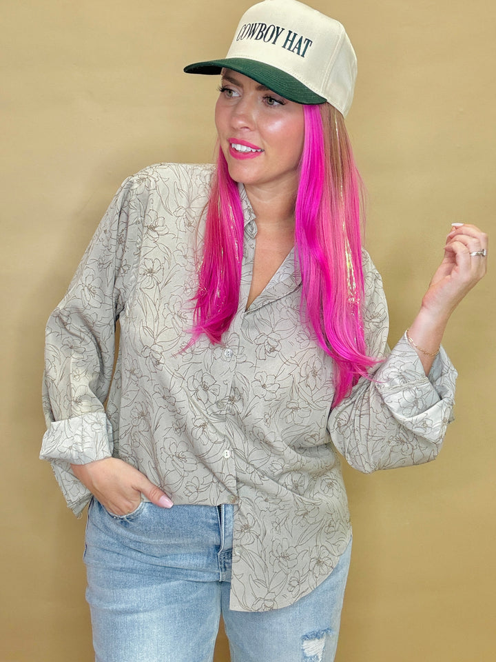 Mocha Floral Button Up Top