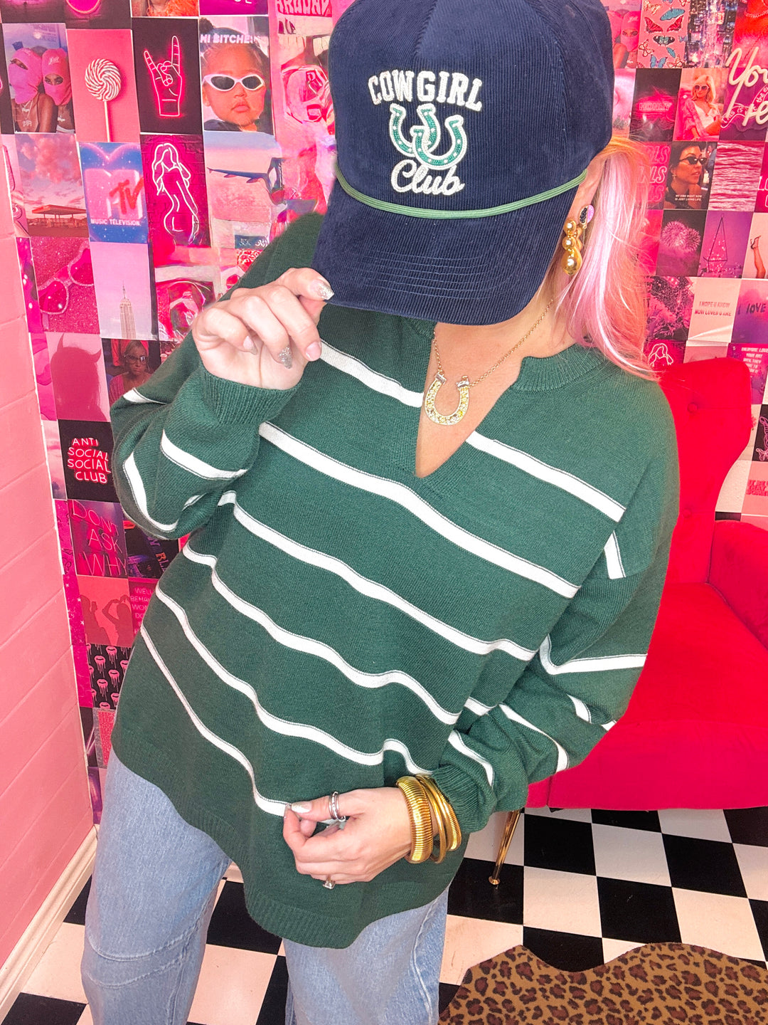 Easy Breezy Striped Split Neck Sweater