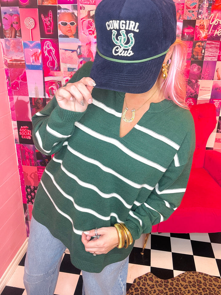 Easy Breezy Striped Split Neck Sweater