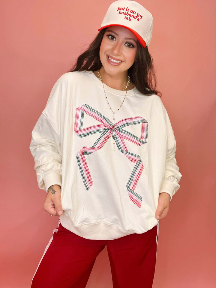 Pretty in Gingham Bow Sweater