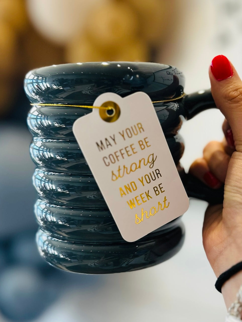 Strong Coffee Navy Ribbed Mug