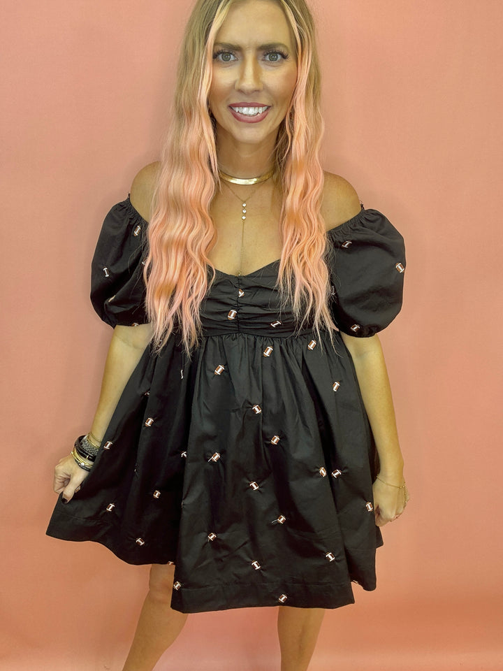 Game Day Puff Sleeve Babydoll Football Dress