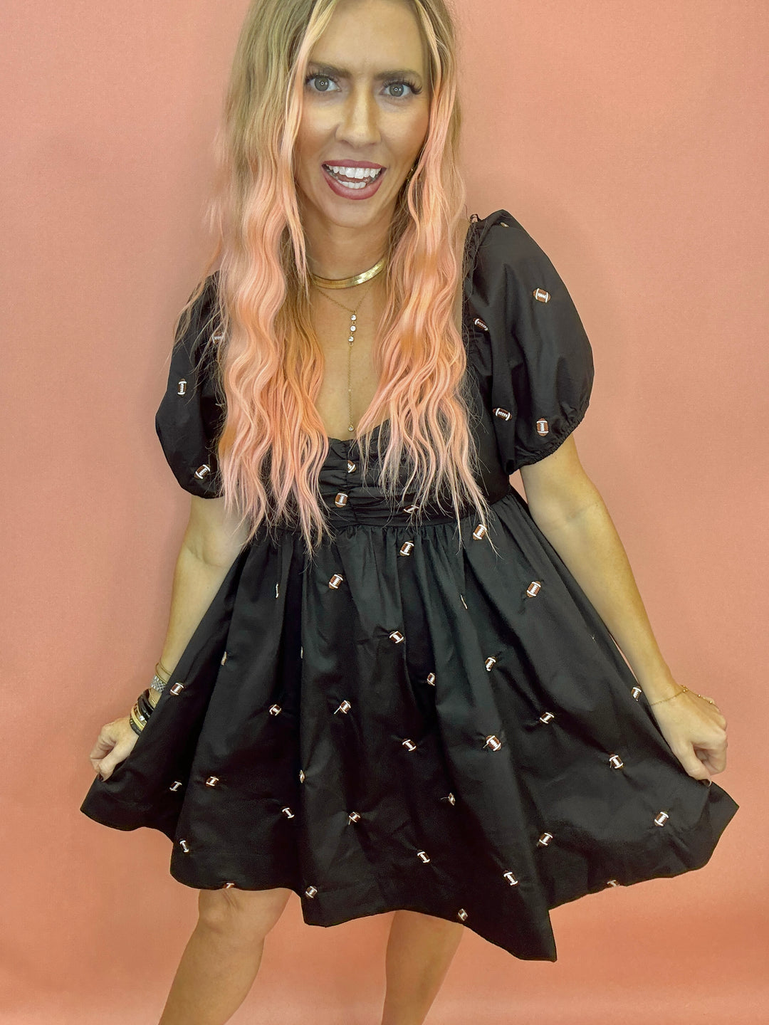 Game Day Puff Sleeve Babydoll Football Dress