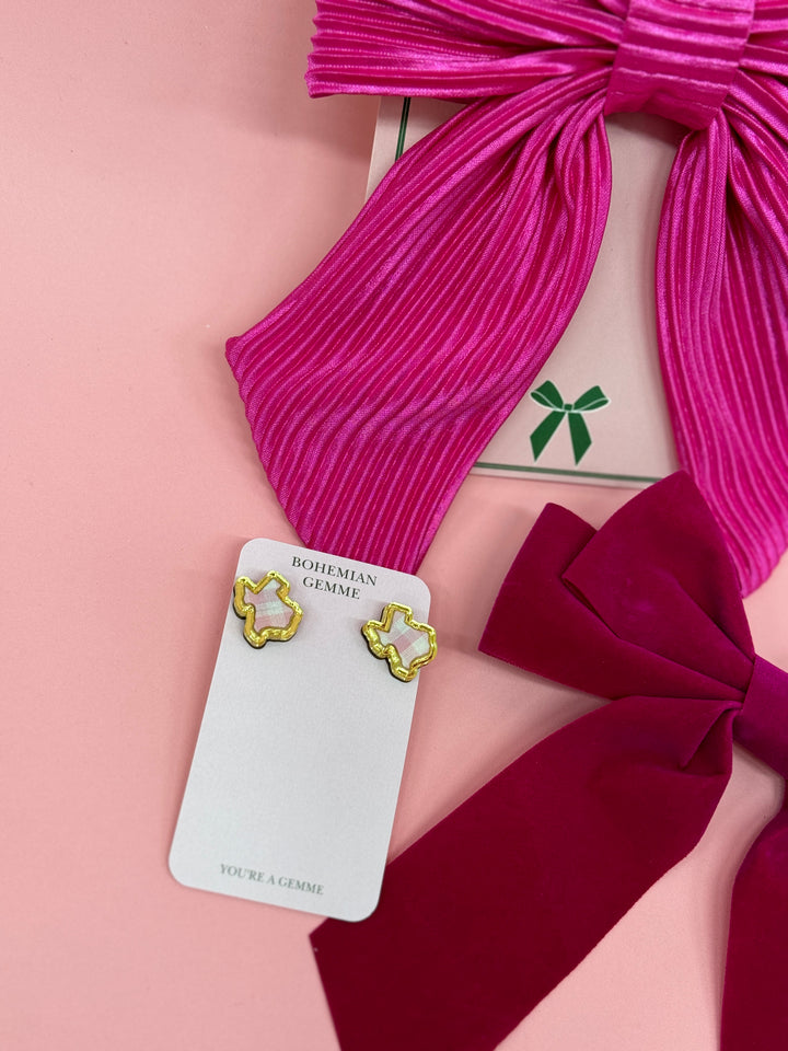 Texas Pink Gingham Stud Earrings