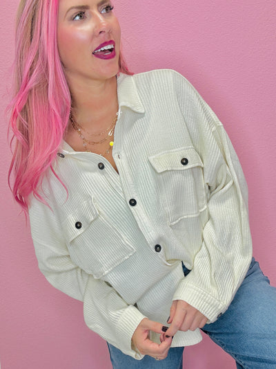 The Jeana Waffle Oversized Button Up Top