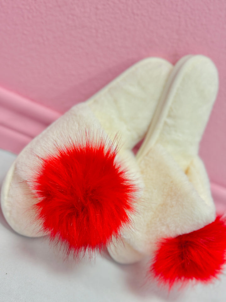Ivory & Red Plush Slippers