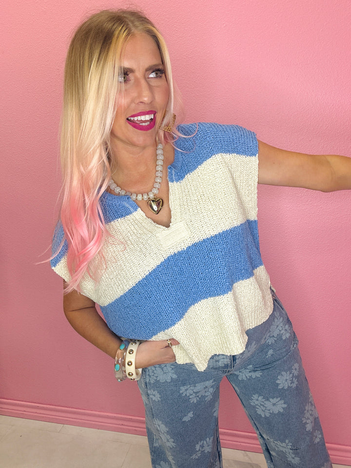The Breezy Stripes Split Neck Top