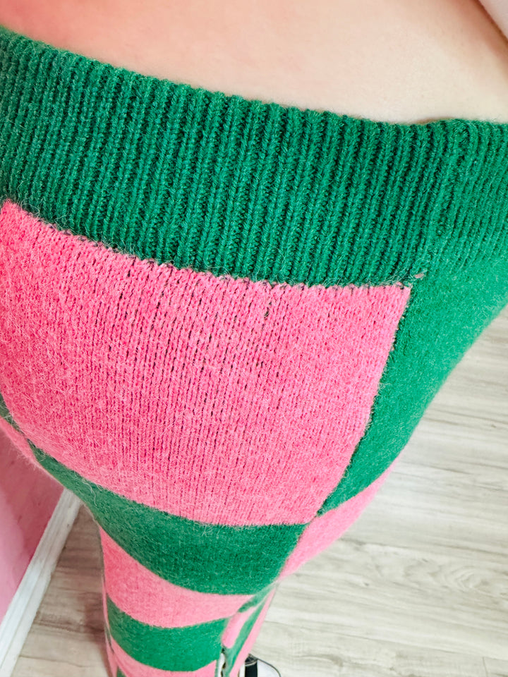 Checkered Pencil Midi Skirt