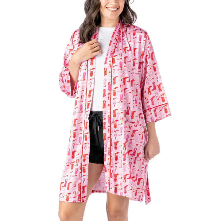 Western Moment Boots Satin Robe