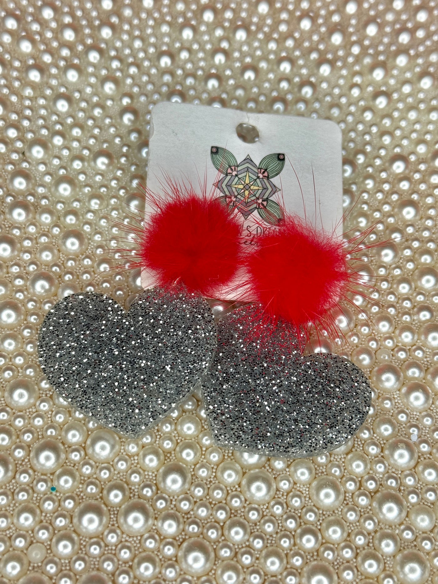 Glitter Heart Pom Earrings