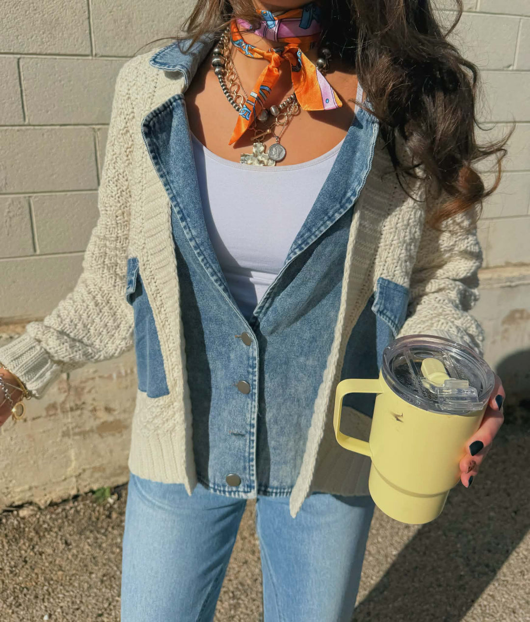 The Cable Knit Denim Trim Jacket