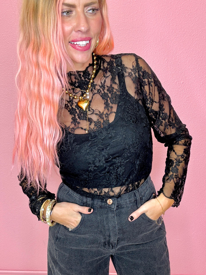 Mesh Lace Floral Print Top