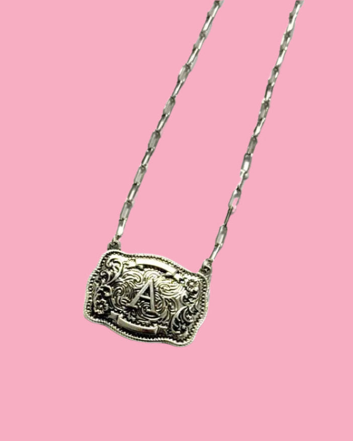Western Belt Buckle Initial Necklace