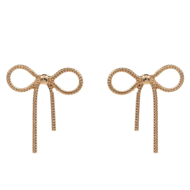 Gold Ribbon Bow Stud Earrings