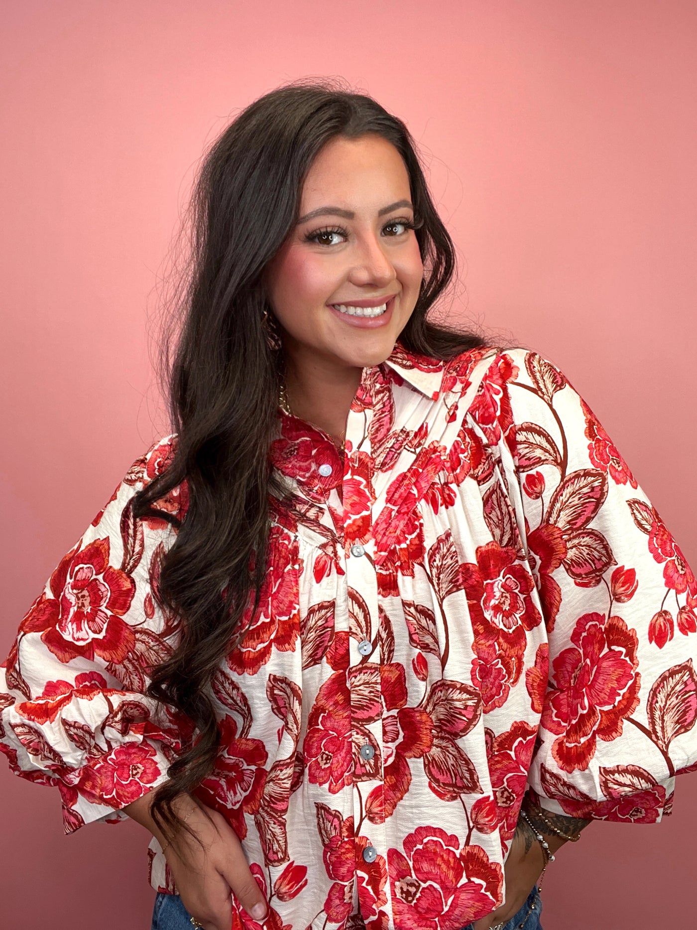 Rustic Floral Collared Top