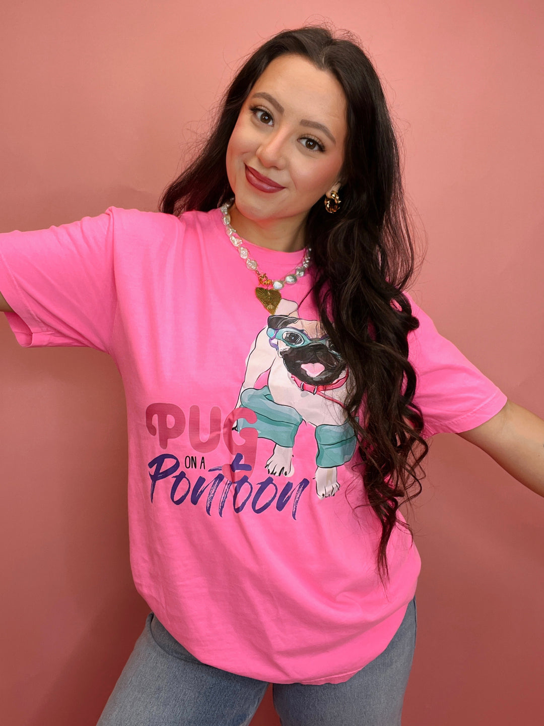 Pug On A Pontoon Comfort Colors Graphic Tee