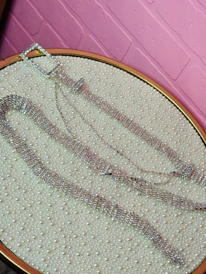 Square Buckle Rhinestone Chain Belt