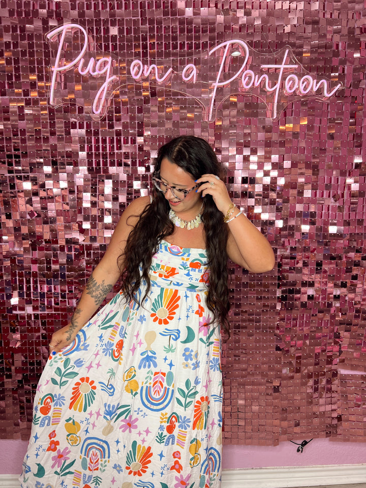 Summer Pleated Bow Back Midi Dress