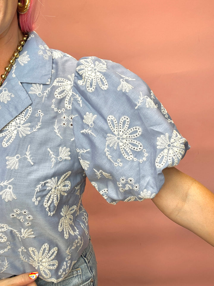 Periwinkle Sky Embroidered Top