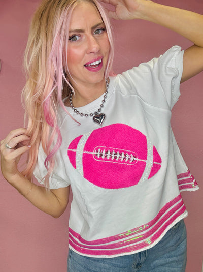 Football Sequin Embroidery Puff Sleeve Top
