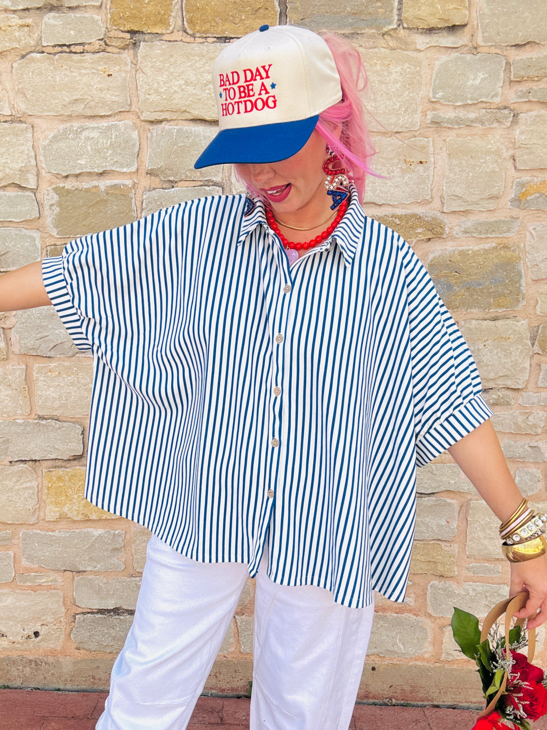 The Coastal Cruise Oversized Stripe Button-Down