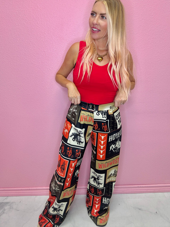 Cowboy Party Western Print Slack Pants