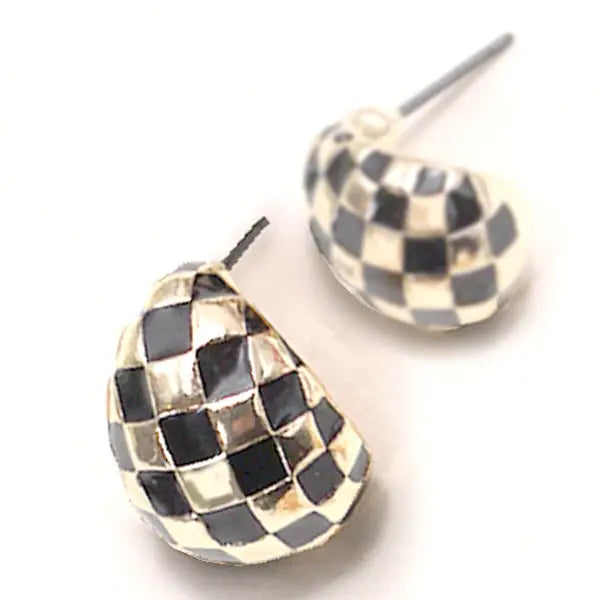Checkered Half Moon Hoop Earrings