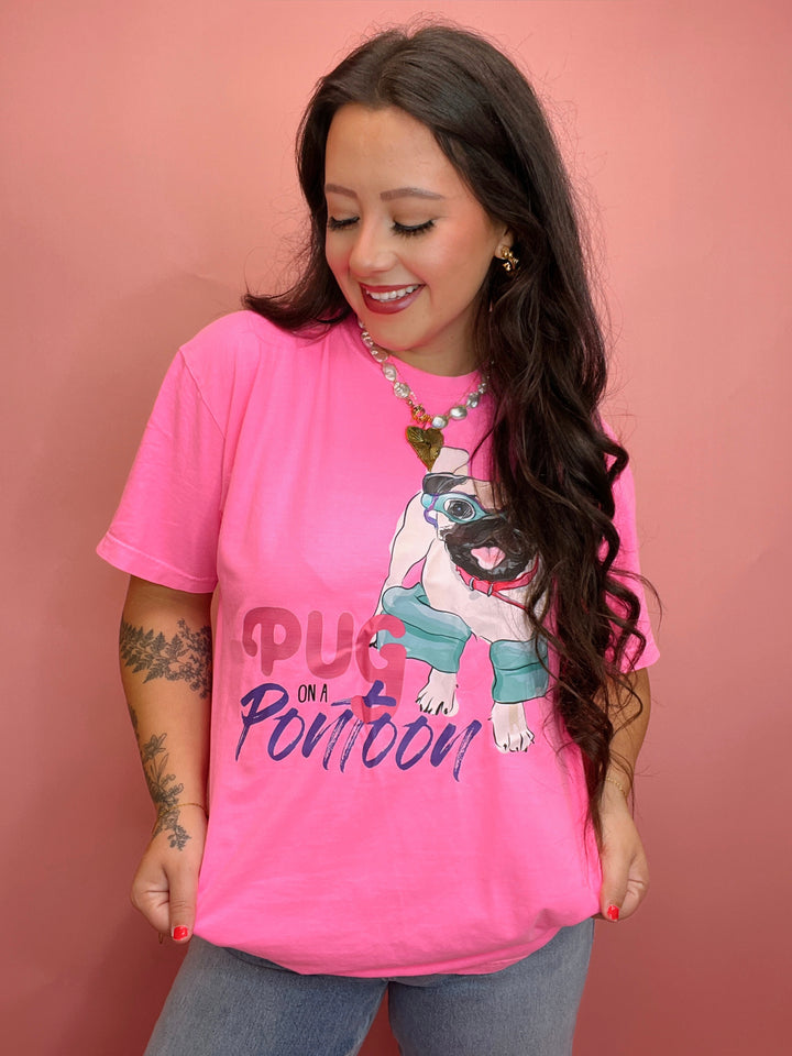 Pug On A Pontoon Comfort Colors Graphic Tee