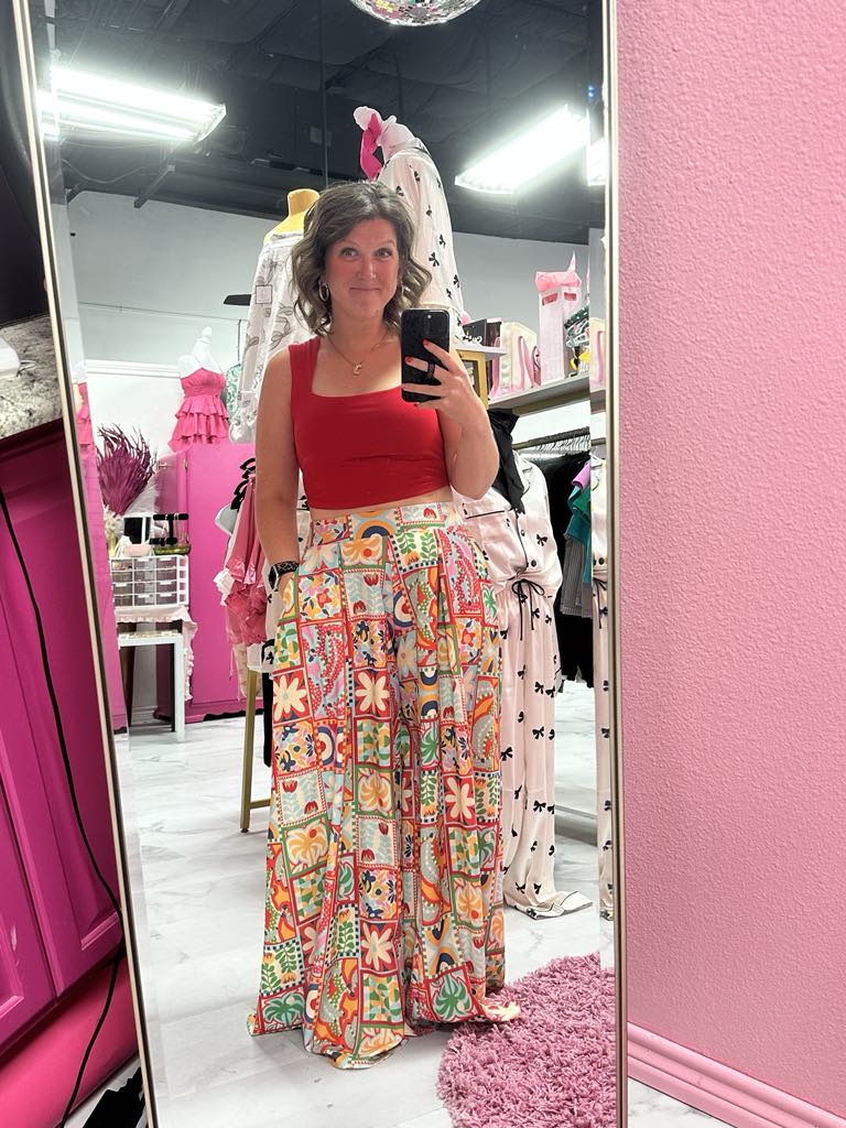 The Lidia Patch Flower Wide Leg Pants