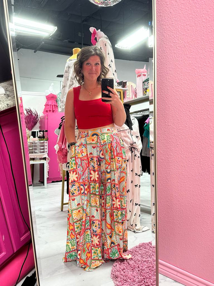 The Lidia Patch Flower Wide Leg Pants