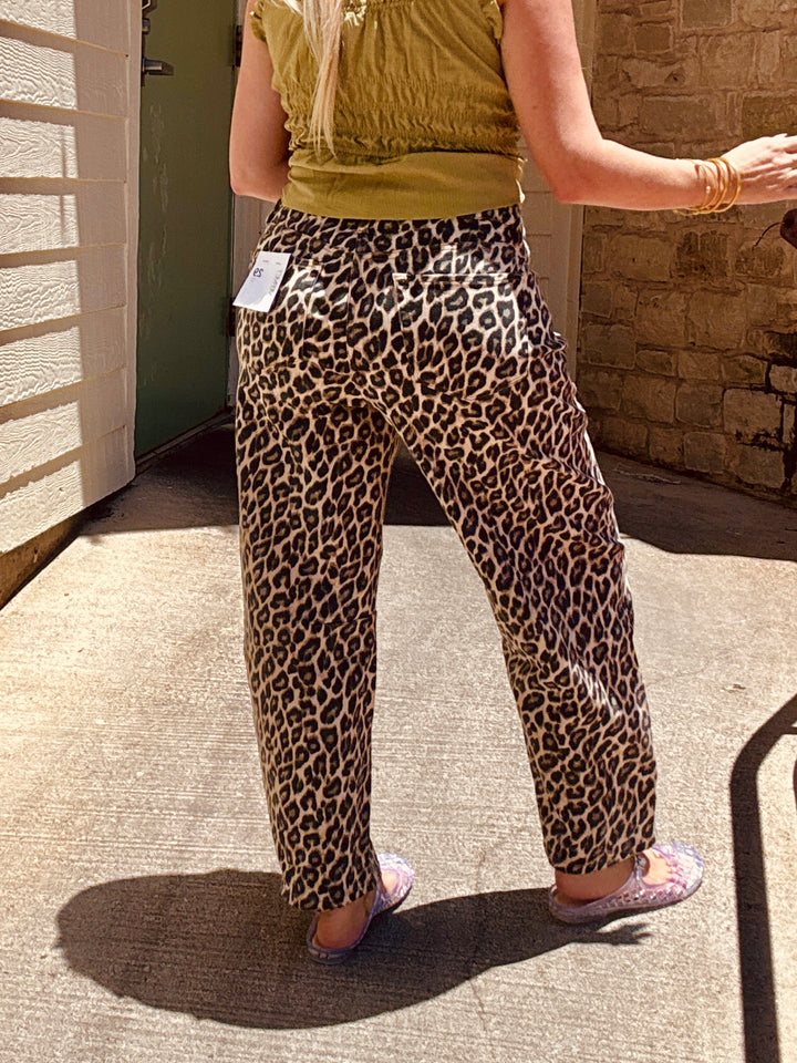 Wild Card Leopard Barrel Jeans