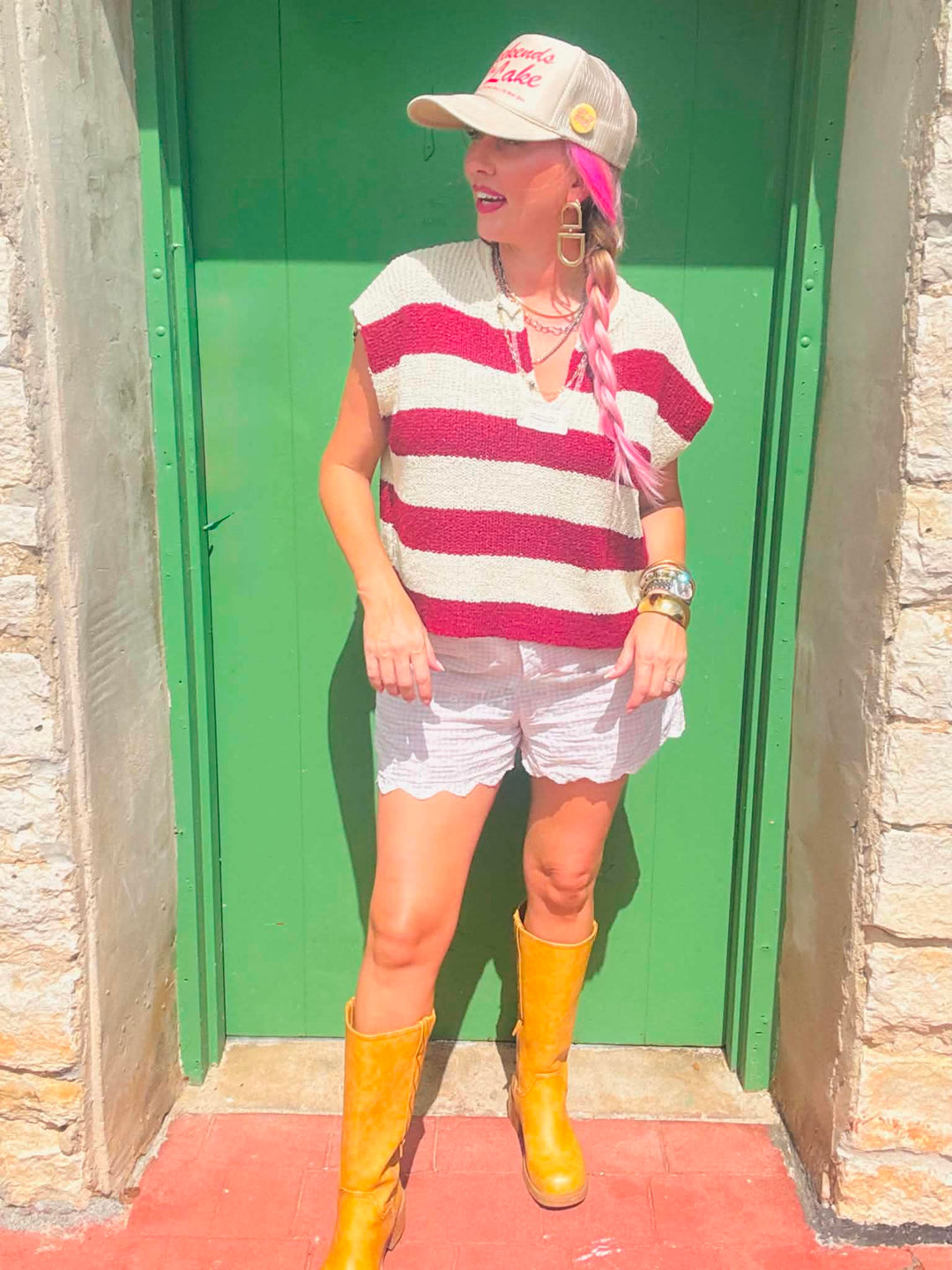 The Breezy Stripes Split Neck Top