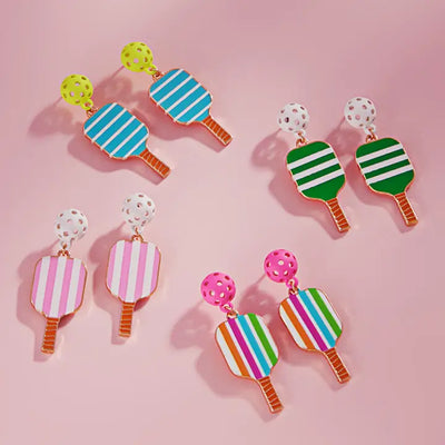 Striped Pickleball Pad Post Earrings